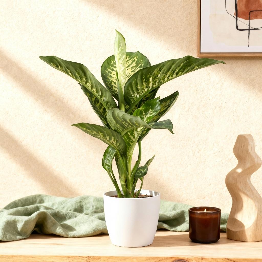 Green BoutiQ - Kamerplanten - Diefenbachia Tropic Snow - Dieffenbachia - Weinig onderhoud - Groen - 1 Plant - met Potter Grijs - Pot 21cm - Hoogte 90-100cm