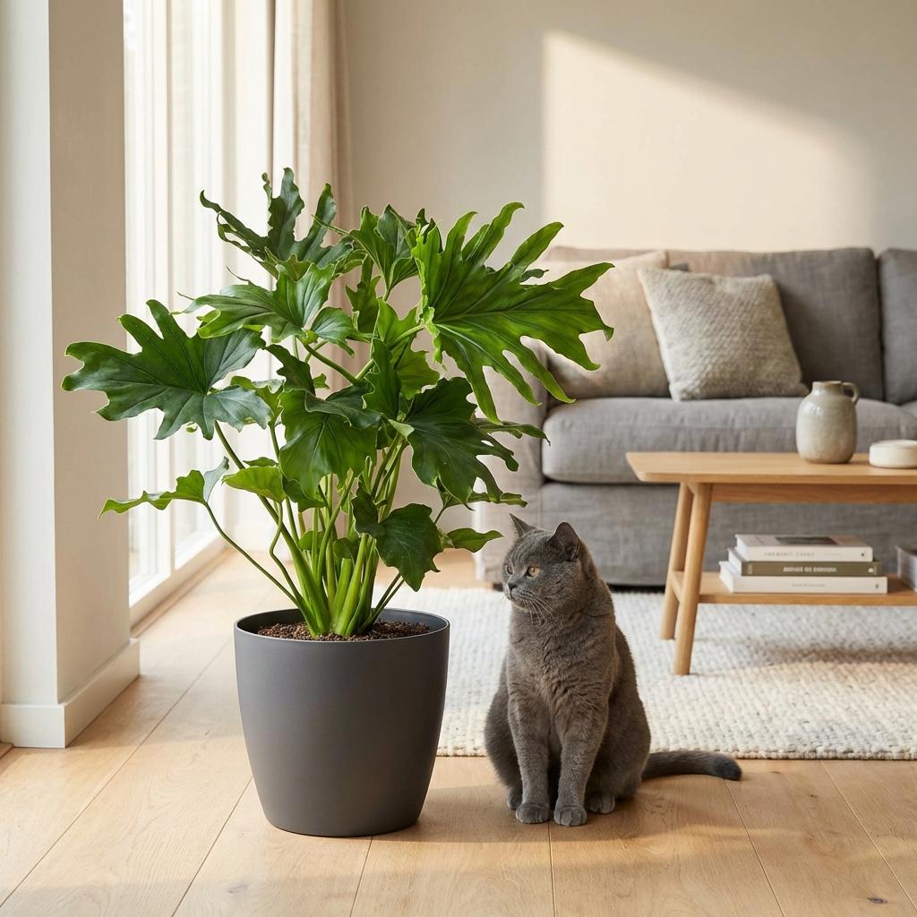 Green boutiQ - Kamerplant - Philodendron - Philodendron Lickety split - Groen - Weinig onderhoud - 1 Plant - met Mand - Pot 19cm - Hoogte 70cm