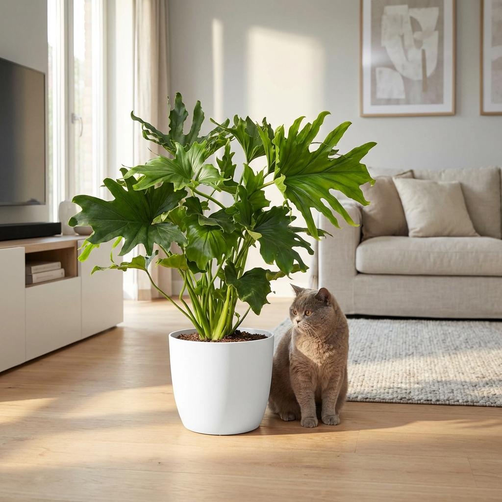 Green boutiQ - Kamerplant - Philodendron - Philodendron Lickety split - Groen - Weinig onderhoud - 1 Plant - met Mand - Pot 19cm - Hoogte 70cm
