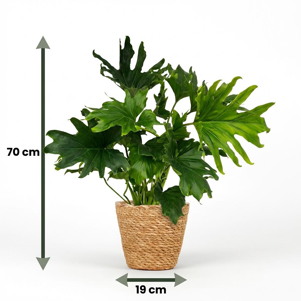 Green boutiQ - Kamerplant - Philodendron - Philodendron Lickety split - Groen - Weinig onderhoud - 1 Plant - met Mand - Pot 19cm - Hoogte 70cm