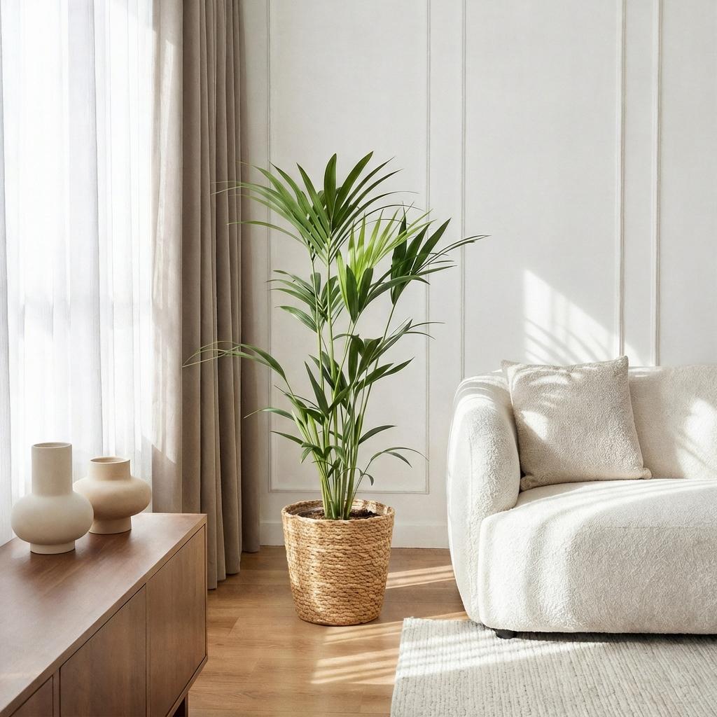 Green boutiQ - Kamerplant - Howea Forsteriana - Kentia Palm - Weinig Onderhoud - Groen - 1 Plant - met Mand - Pot 19cm - Hoogte 80-85cm