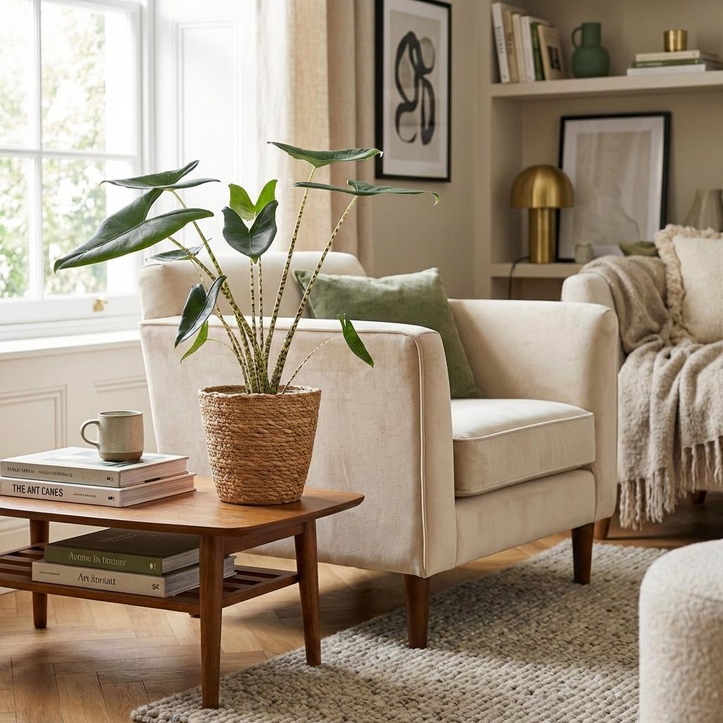 Green boutiQ - Kamerplant - Olifantsoor - Alocasia Zebrina - Groen - Weinig onderhoud - 1 Plant - met Potter Grijs - Pot 21 cm - Hoogte 70 - 75cm