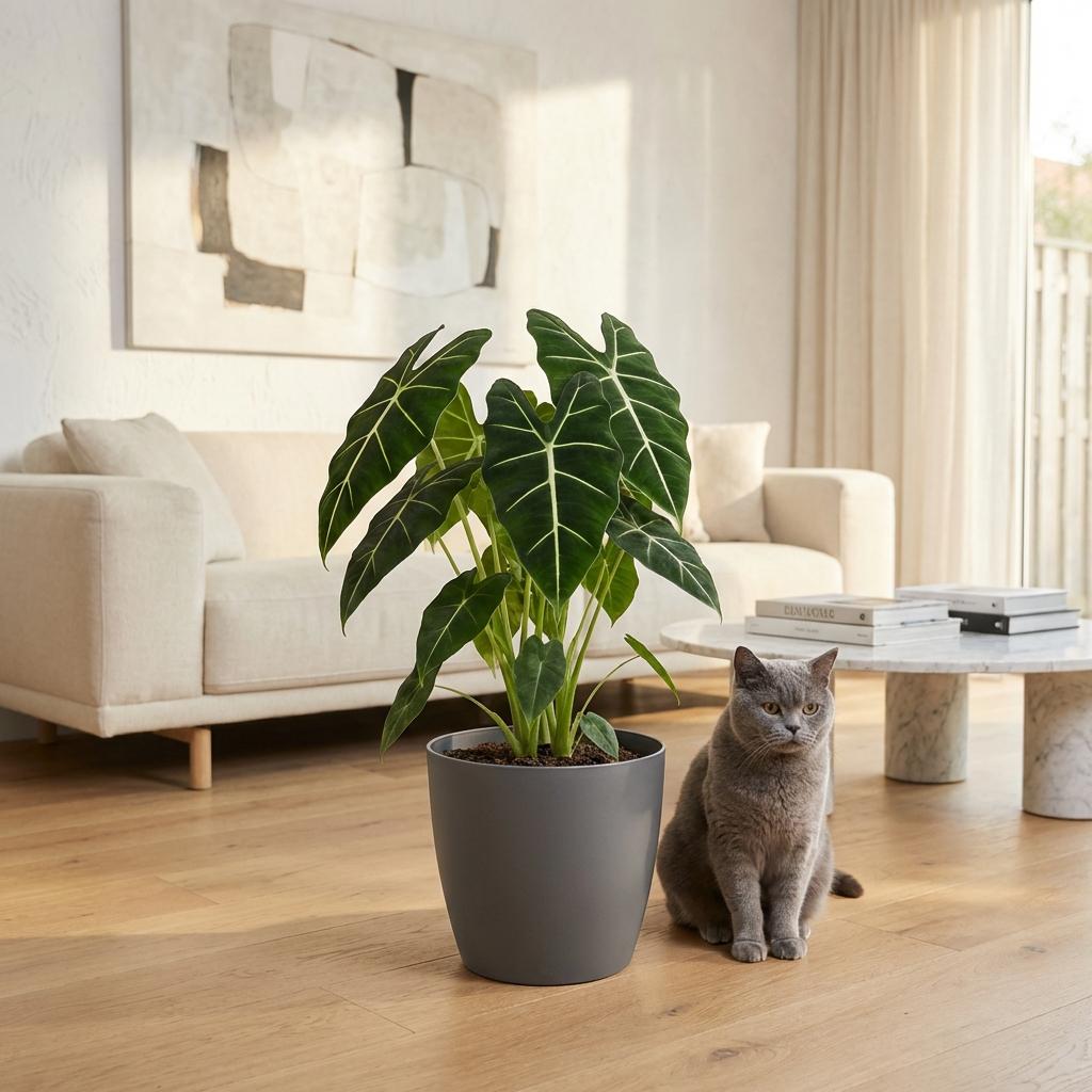 Green boutiQ - Kamerplant - Olifantsoor - Alocasia Frydek - Groen - Weinig onderhoud - 1 Plant - Pot 19cm - Hoogte 60cm