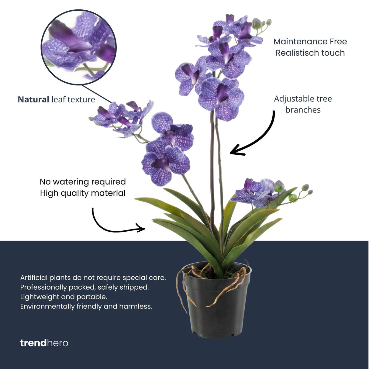 Orchidee Vanda violet artificiel h60cm pot inclus
