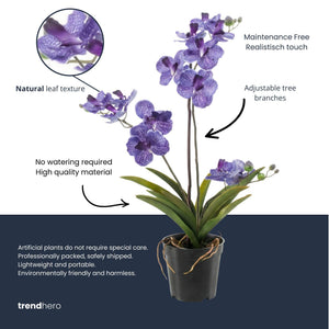 Orchidee Vanda violet artificiel h60cm pot inclus