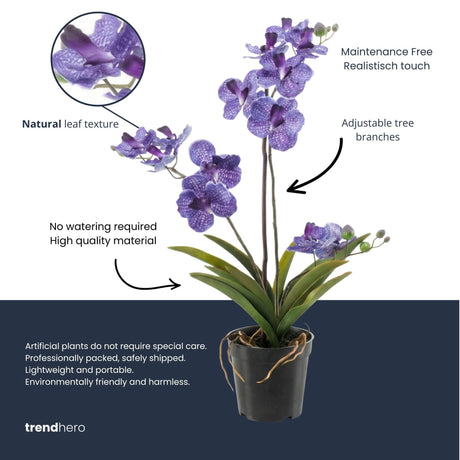 Orchidee Vanda violet artificiel h60cm pot inclus