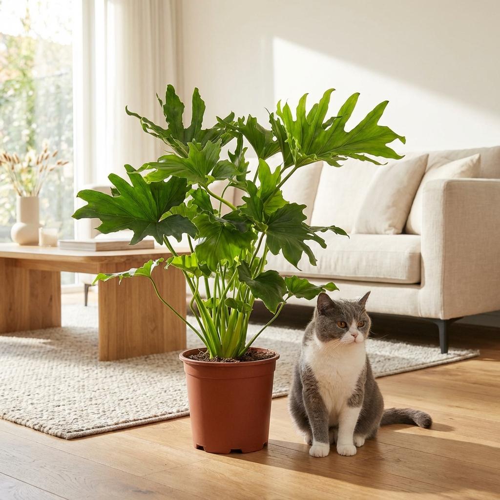 Green boutiQ - Kamerplant - Philodendron - Philodendron Lickety split - Groen - Weinig onderhoud - 1 Plant - met Mand - Pot 19cm - Hoogte 70cm