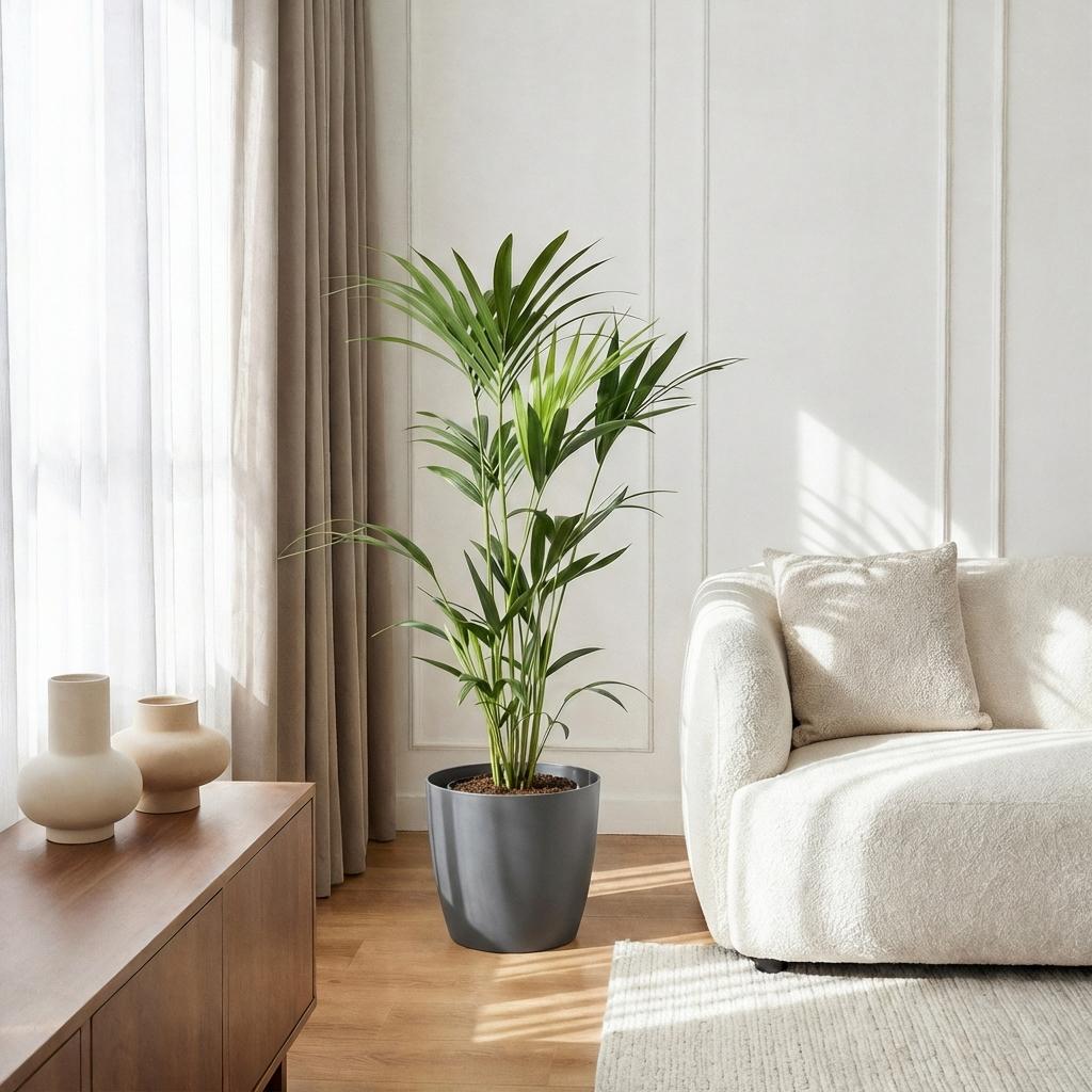 Green boutiQ - Kamerplant - Howea Forsteriana - Kentia Palm - Weinig Onderhoud - Groen - 1 Plant - met Mand - Pot 19cm - Hoogte 80-85cm