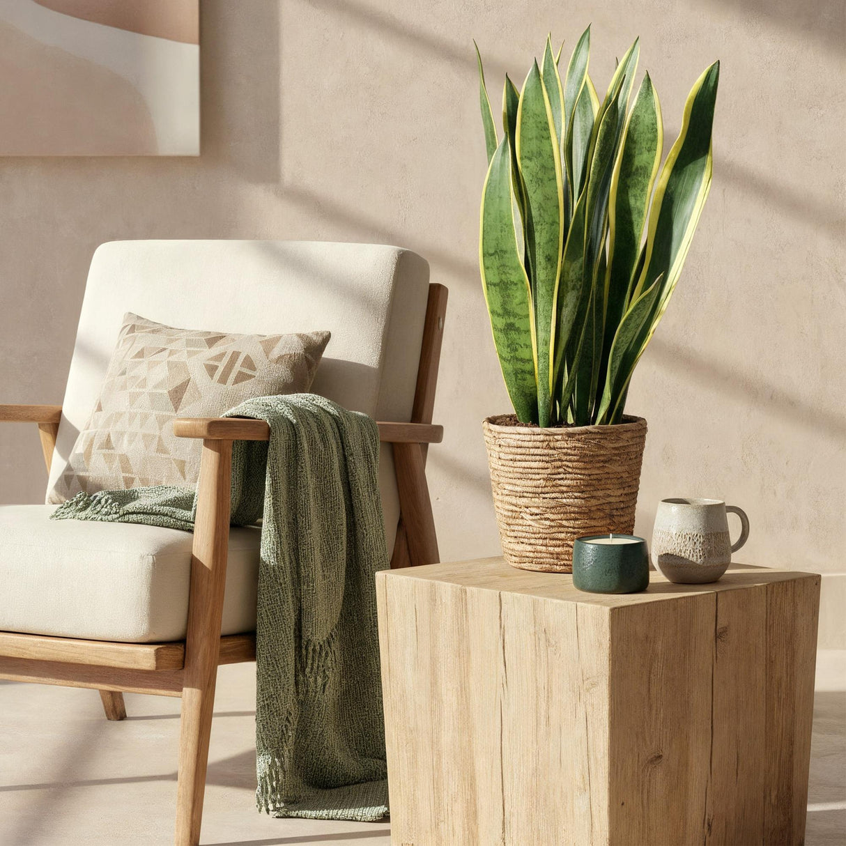 Green BoutiQ - Green is... Kamerplanten - Sansevieria Laurentii - Vrouwentong - Weinig onderhoud - Groen - 1 Plant - Pot 21cm - Hoogte 70-80cm