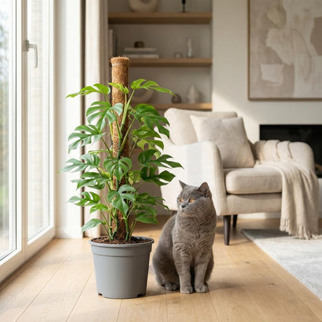 Green boutiQ - Kamerplant - Mini Gatenplant - Monstera Minima Mosstok - Groen - Weinig onderhoud - 1 Plant - Pot 19cm - Hoogte 90cm