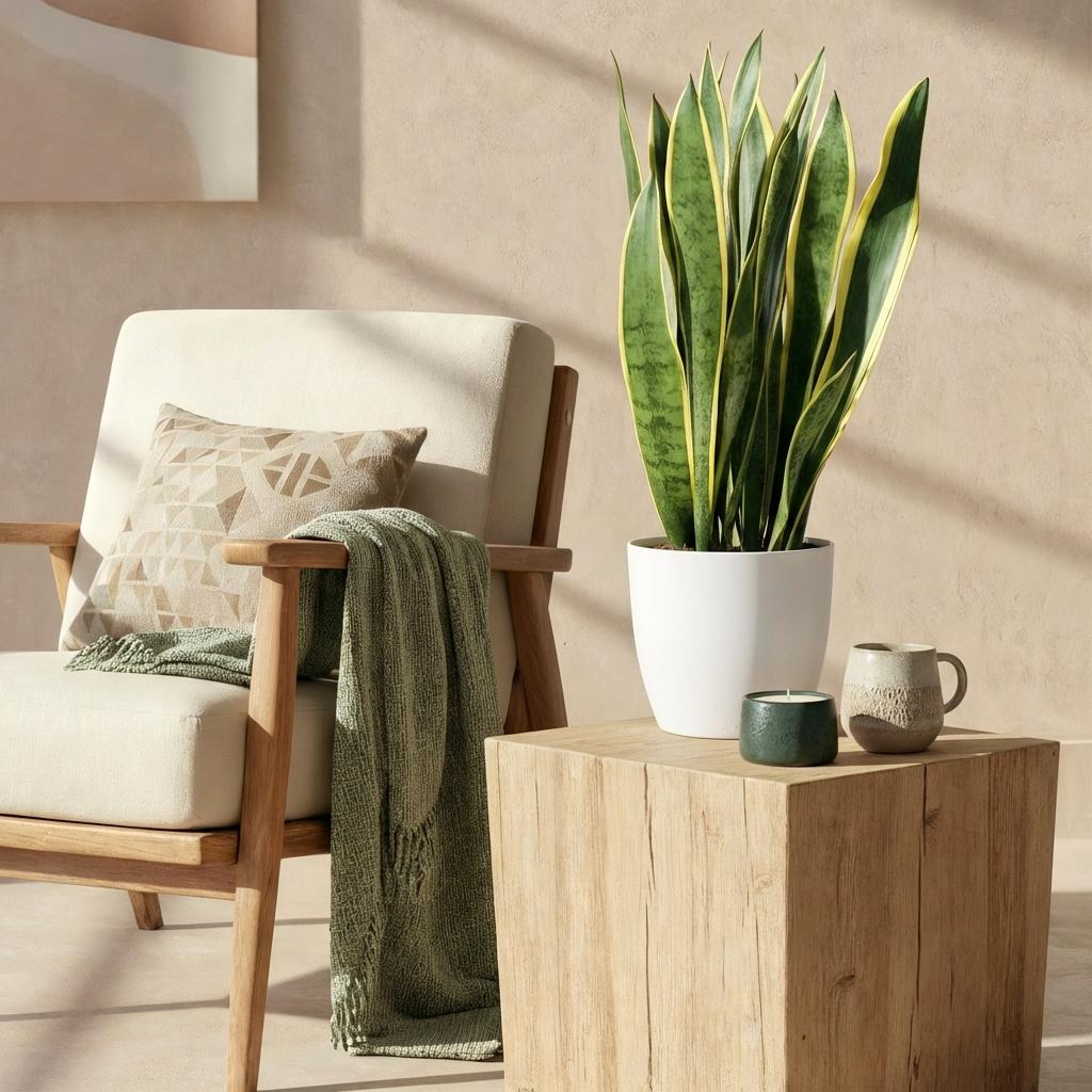 Green BoutiQ - Kamerplanten - Sansevieria Laurentii - Vrouwentong - Weinig onderhoud - Groen - 1 Plant - met Potter Grijs - Pot 21cm - Hoogte 70-80cm