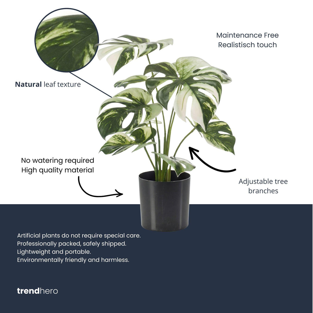 Monstera variegata artificiel h40cm pot inclus