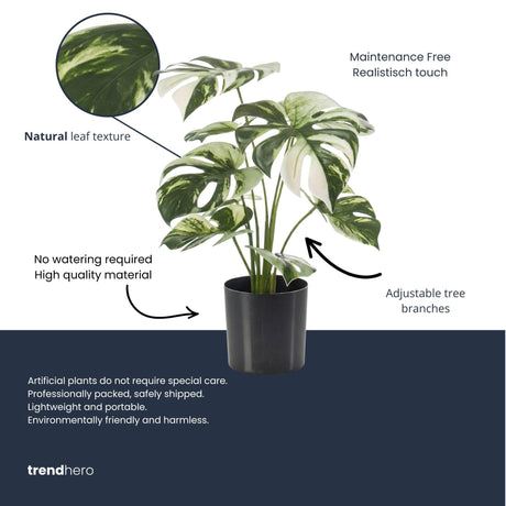 Monstera variegata artificiel h40cm pot inclus