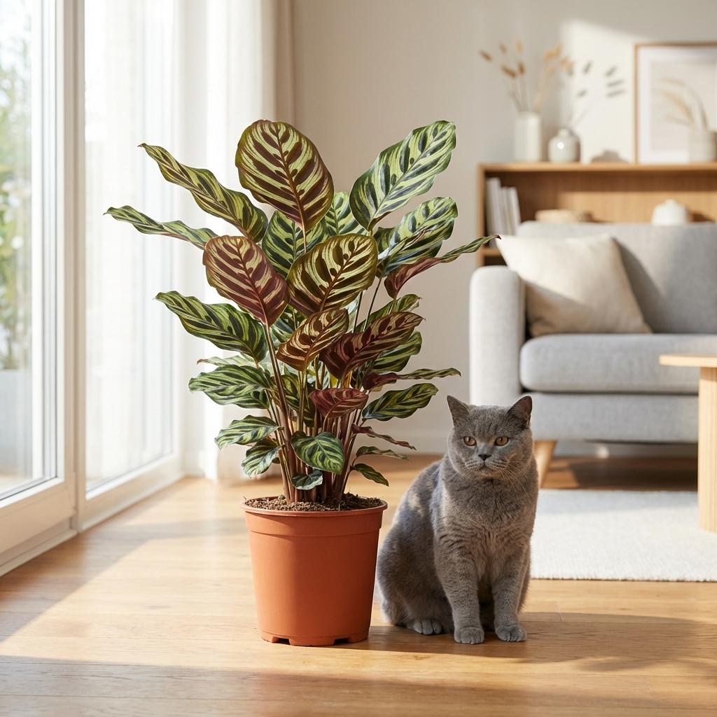 Green boutiQ - Kamerplant - Pauwenplant - Calathea Makoyana - Groen - Weinig onderhoud - 1 Plant - met Mand - Pot 19cm - Hoogte 70cm