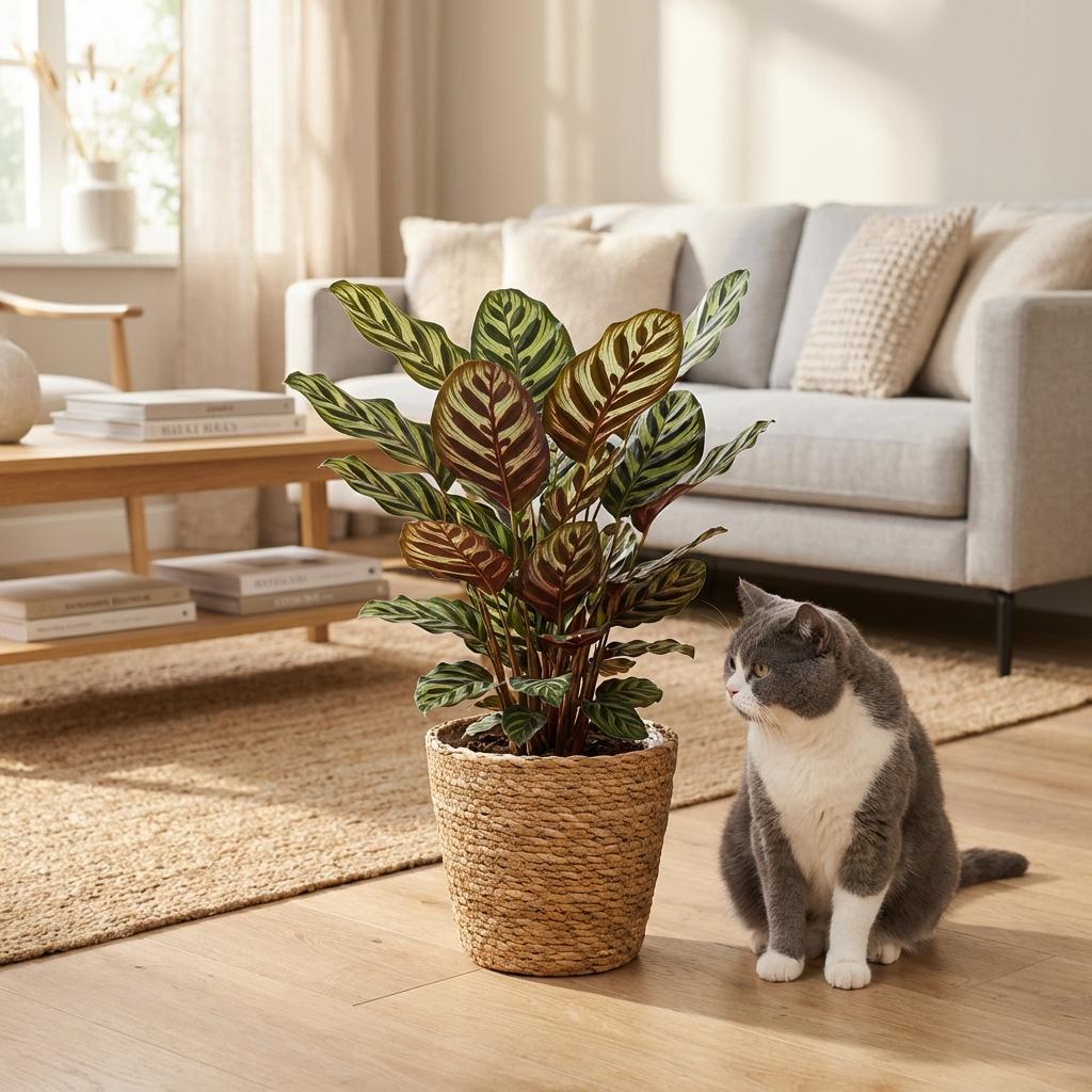 Green boutiQ - Kamerplant - Pauwenplant - Calathea Makoyana - Groen - Weinig onderhoud - 1 Plant - met Mand - Pot 19cm - Hoogte 70cm