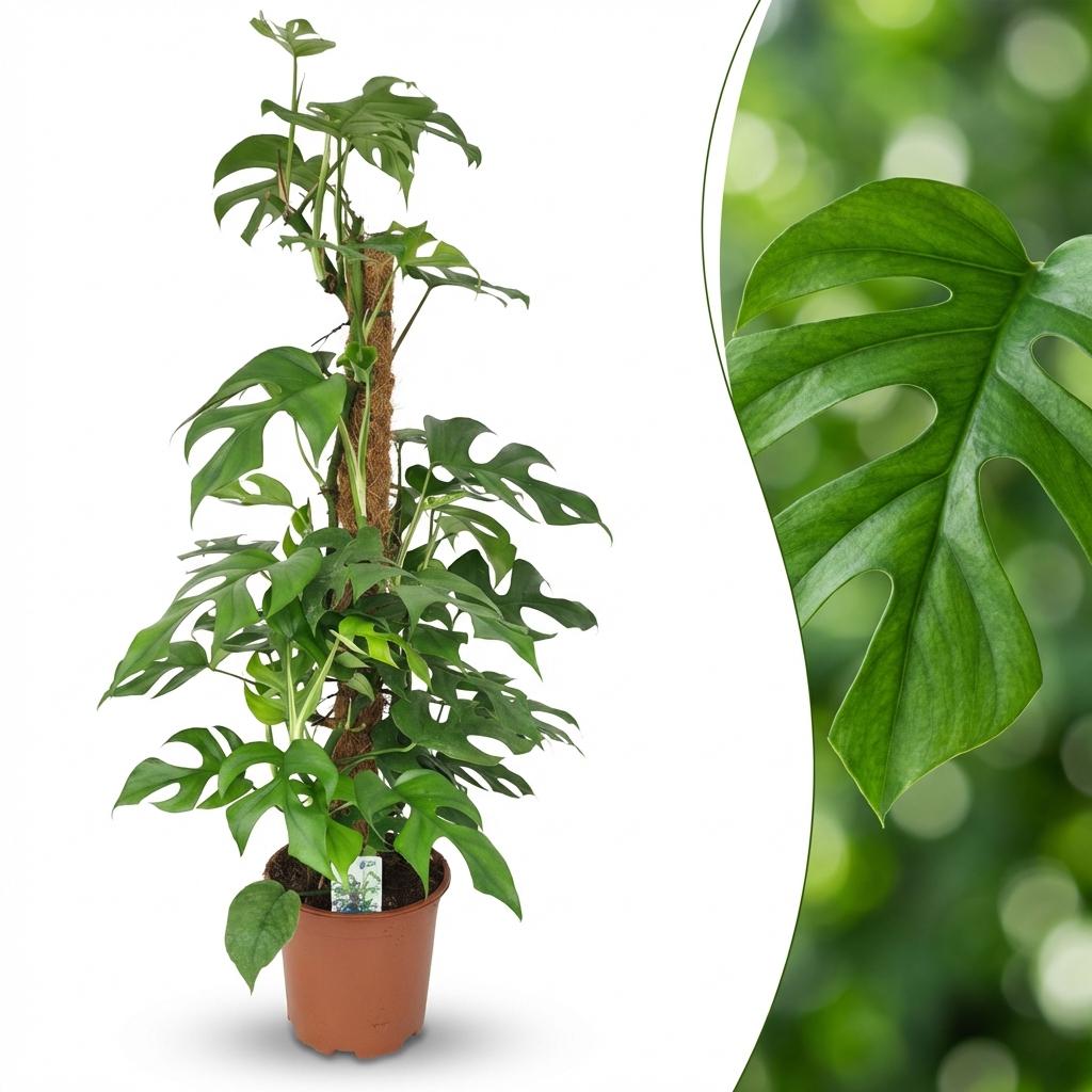 Green boutiQ - Kamerplant - Mini Gatenplant - Monstera Minima Mosstok - Groen - Weinig onderhoud - 1 Plant - Pot 19cm - Hoogte 90cm