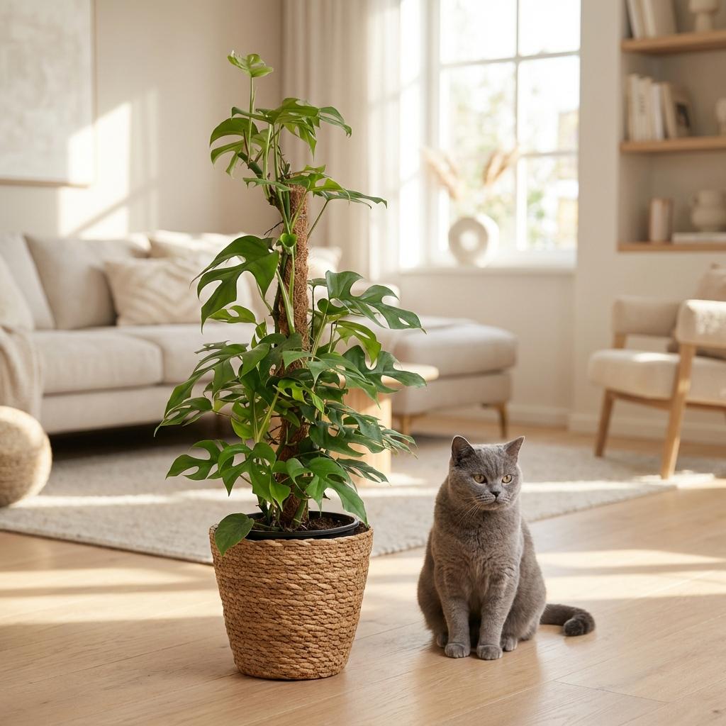 Green boutiQ - Kamerplant - Mini Gatenplant - Monstera Minima Mosstok - Groen - Weinig onderhoud - 1 Plant - Pot 19cm - Hoogte 90cm